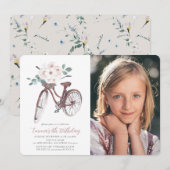 Floral Bicycle Waterverf Birthday Foto Kaart (Voorkant / Achterkant)