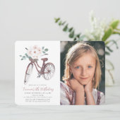 Floral Bicycle Waterverf Birthday Foto Kaart (Staand voorkant)