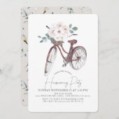 Floral Bicycle Waterverf Housewarming Party Kaart (Voorkant / Achterkant)