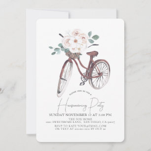 Floral Bicycle Waterverf Housewarming Party Kaart