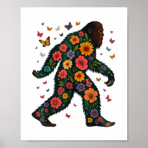 Floral Bigfoot Sasquatch Retro Kleurrijke Bloemen Poster