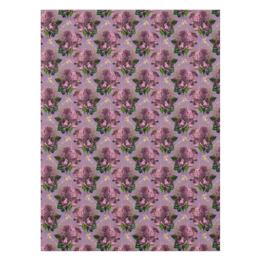  Floral bijen Damask Mauve Gold Tafelkleed (Voorkant)