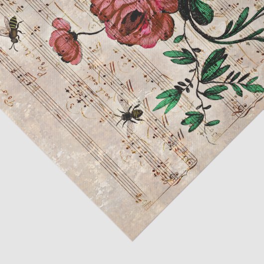  Floral bijen Muziek Ephemera Weefpapier Tissuepapier (Detail)
