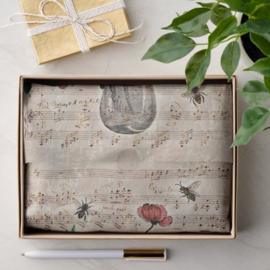  Floral bijen Muziek Ephemera Weefpapier Tissuepapier (Geschenk)