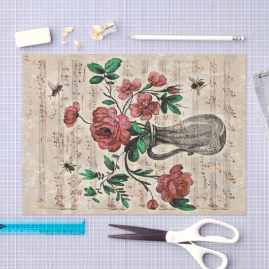 Floral bijen Muziek Ephemera Weefpapier Tissuepapier (Craft)