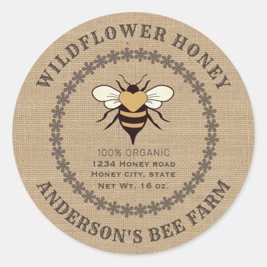 Floral bijenhonig ronde sticker (Voorkant)