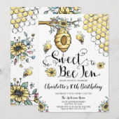 Floral bijenkorf honing zo lieve bij 10e verjaarda kaart (Voorkant / Achterkant)