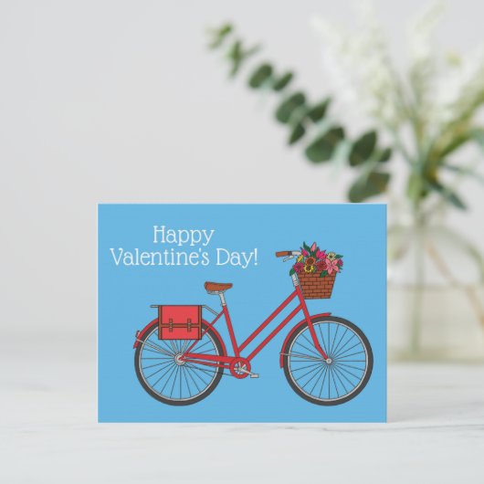 Floral Bike Happy Valentijns_Blue Briefkaart (Staand voorkant)