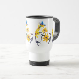 Floral Bird Art, Blue Tit Sunflower Reisbeker