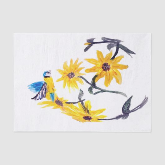 Floral Bird Art, Blue Tit Sunflower Tissuepapier (Voorkant)