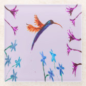 Floral Bird Art Hummingbird Glazen Onderzetter (Voorkant)