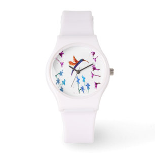 Floral Bird Art Hummingbird Horloge