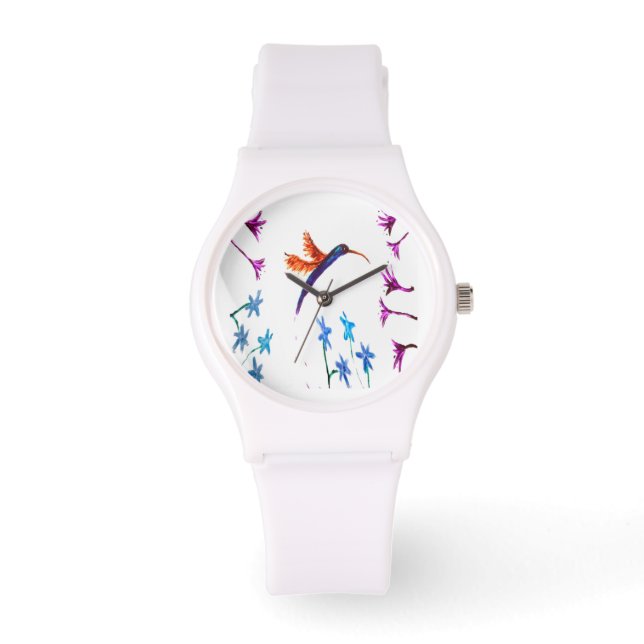 Floral Bird Art Hummingbird Horloge (Voorkant)
