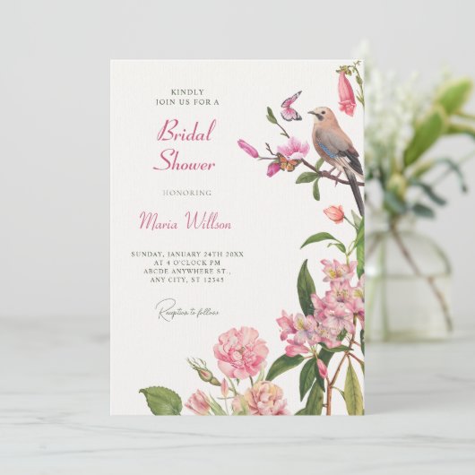 Floral bird art vrijgezellenfeest kaart (Staand voorkant)