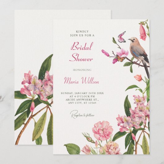 Floral bird art vrijgezellenfeest kaart (Voorkant / Achterkant)