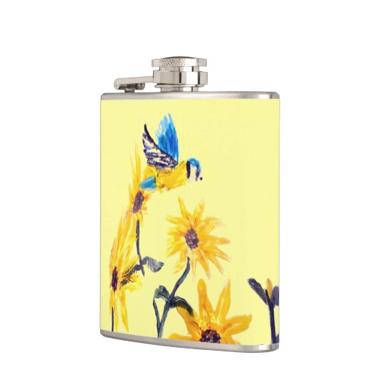 Floral Bird Art Yellow Sunflower Heupfles (Links)