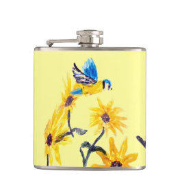 Floral Bird Art Yellow Sunflower Heupfles