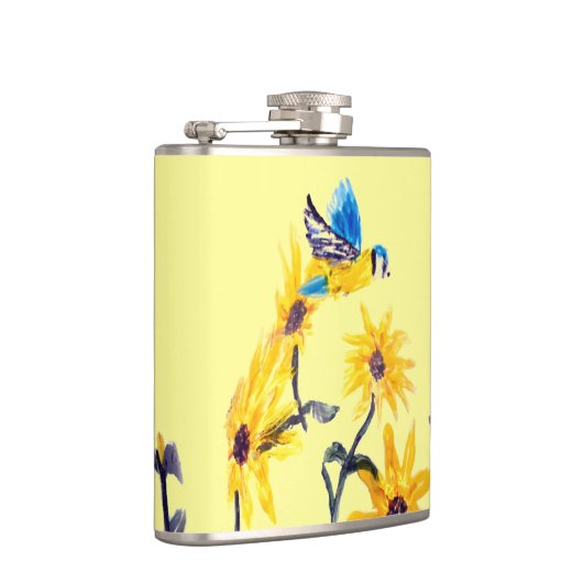 Floral Bird Art Yellow Sunflower Heupfles (Rechts)