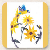 Floral Bird Art Yellow Sunflower Onderzetter (Voorkant)