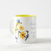 Floral Bird Art, Yellow Sunflower Tweekleurige Koffiemok (Voorkant links)