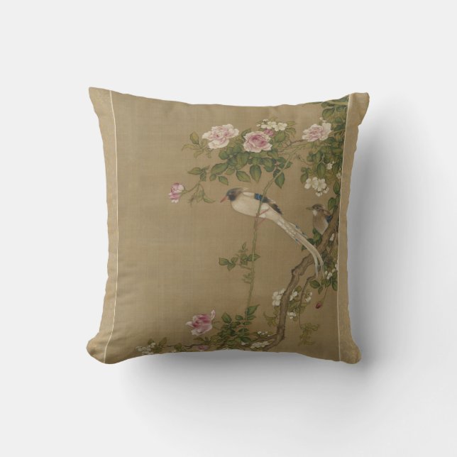 Floral Bird Asian Antiek Style Kussen (Voorkant)