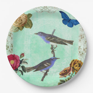 Floral Bird Butterfly  Franse stijl Collage Papieren Bordje