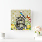 Floral Bird Cage Ephemera Granny Chic Vierkante Klok (Huis)