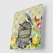 Floral Bird Cage Ephemera Granny Chic Vierkante Klok (Hoek)