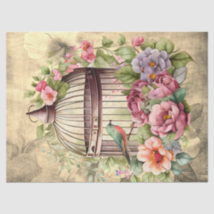 Floral Bird Cage Perkament Achtergrond Decoupage Tissuepapier