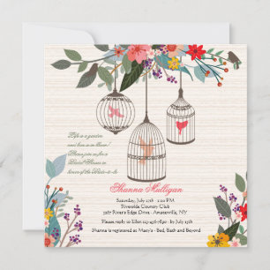 Floral Bird Cages Bridal Shower Invitation Kaart