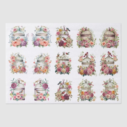 Floral Bird Cages for Small Decoupage Projects Tissuepapier (Voorkant)