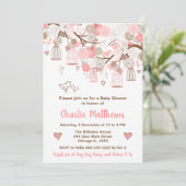 Floral Bird Cages Roze Baby shower Kaart (Staand voorkant)