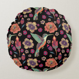 Floral Bird Design | op natuur geïnspireerd kunstw Rond Kussen