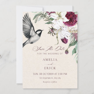 Floral bird elegant wedding save the date
