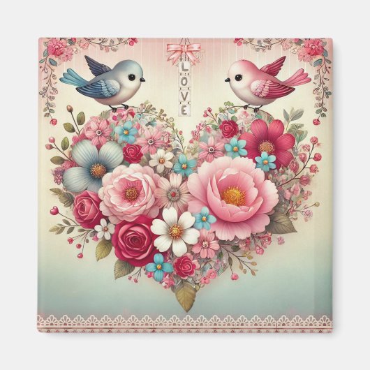 floral/bird/heart Valentijnsdag Magneet (Voorkant)