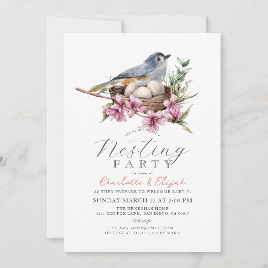 Floral Bird Nest Nesting Party Baby shower Kaart (Voorkant)
