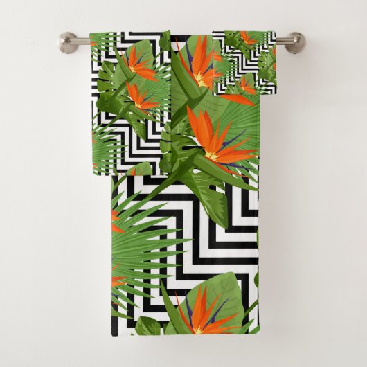 Floral Bird of Paradise Chevron Pattern Strelitzia Bad Handdoek (Insitu)