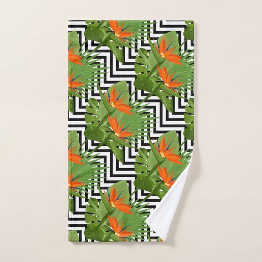 Floral Bird of Paradise Chevron Pattern Strelitzia Bad Handdoek (Handdoek)