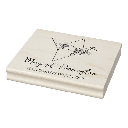 Floral Bird Origami Custom Handmade with Love Rubberstempel (Stempel)