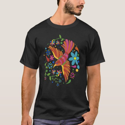 Floral Bird Otomi Mexican Embroidery Style Mexican T-shirt (Voorkant)