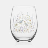 Floral Bird Personalized Best Mom Ever Script Mono Wijnglas Zonder Voet (Achterkant)