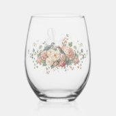 Floral Bird Personalized Best Mom Ever Script Mono Wijnglas Zonder Voet (Achterkant)