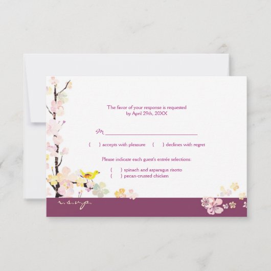 Floral Bird Sangria Wedding Menu Choice RSVP (Voorkant)