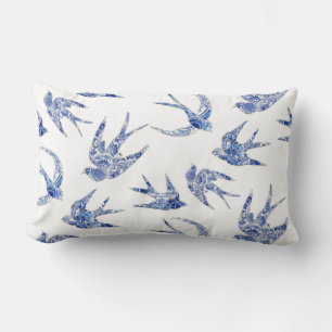 Floral Bird Swallow Blue White Chinoiserie  Kussen