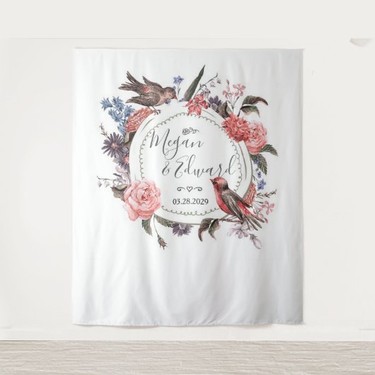 Floral Bird Wedding Backdrop Receptie Decor Wandkleed (Voorkant)