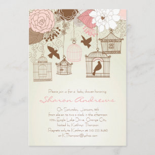 Floral Birdcage Baby shower Kaart