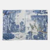 Floral Birds English Garden Toile Blue and White Theedoek (Horizontaal)