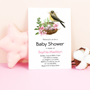 Floral Bird's Nest Baby shower Kaart