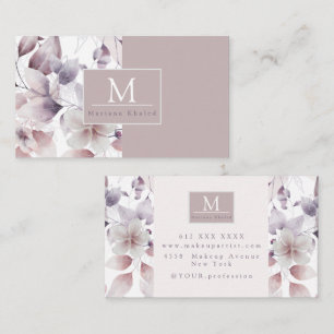 Floral Birds Paars en white natuur monogram Visitekaartje