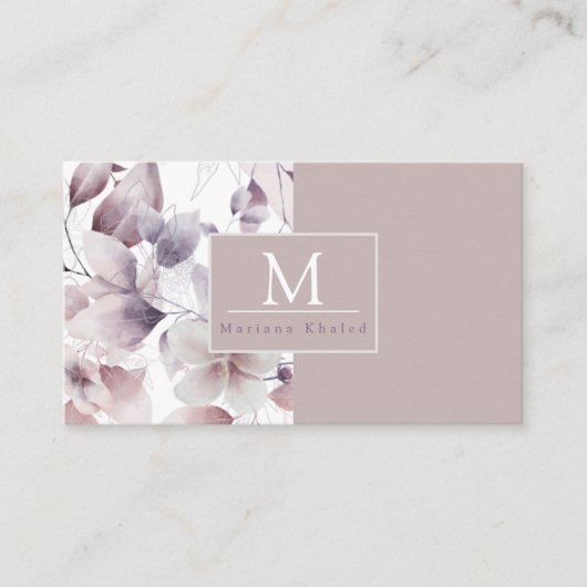 Floral Birds Paars en white natuur monogram Visitekaartje (Voorkant)